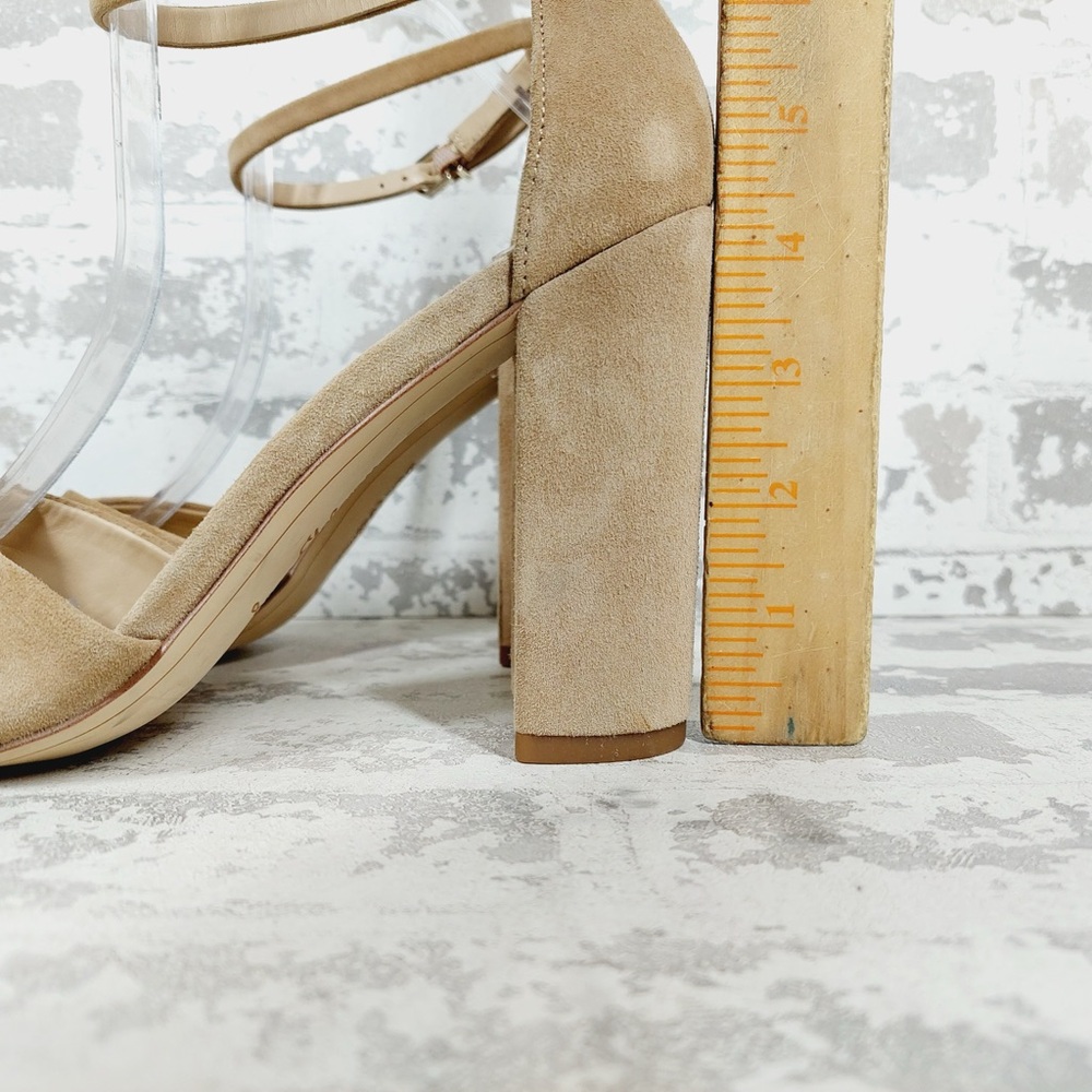 NEW Sam Edelman Yancy Tan Suede Block Heel Ankle Strap Sandal Heels M430 - Picture 2 of 11